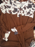 Brown cow print waffle top